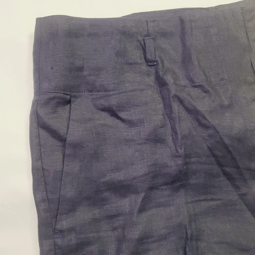 H&M Wide Leg Linen Blend Trousers Women's Size 12 Navy Blue Casual Professional